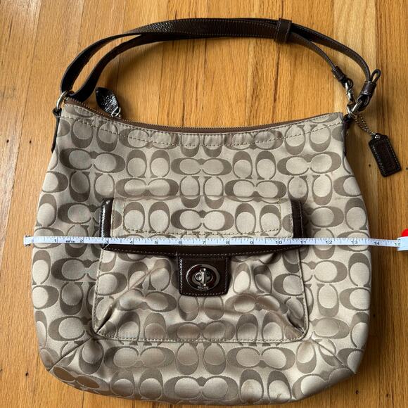Coach Penelope Convertible Signature Sateen Brown Khaki Hobo Bag Purse F19232 - Picture 12 of 14